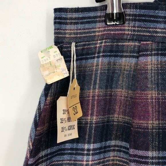 70’s Vintage Wool Blend Blue Purple Plaid Midi Skirt Deadstock Waist size 32 - Picture 7 of 11
